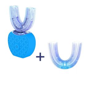 360 Degrees Intelligent Automatic Electric  Toothbrush Waterproof U Type Tooth Brush Whitening Blue Light USB Charging (option: Blue head box set)
