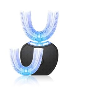 360 Degrees Intelligent Automatic Electric  Toothbrush Waterproof U Type Tooth Brush Whitening Blue Light USB Charging (option: Black head box set)